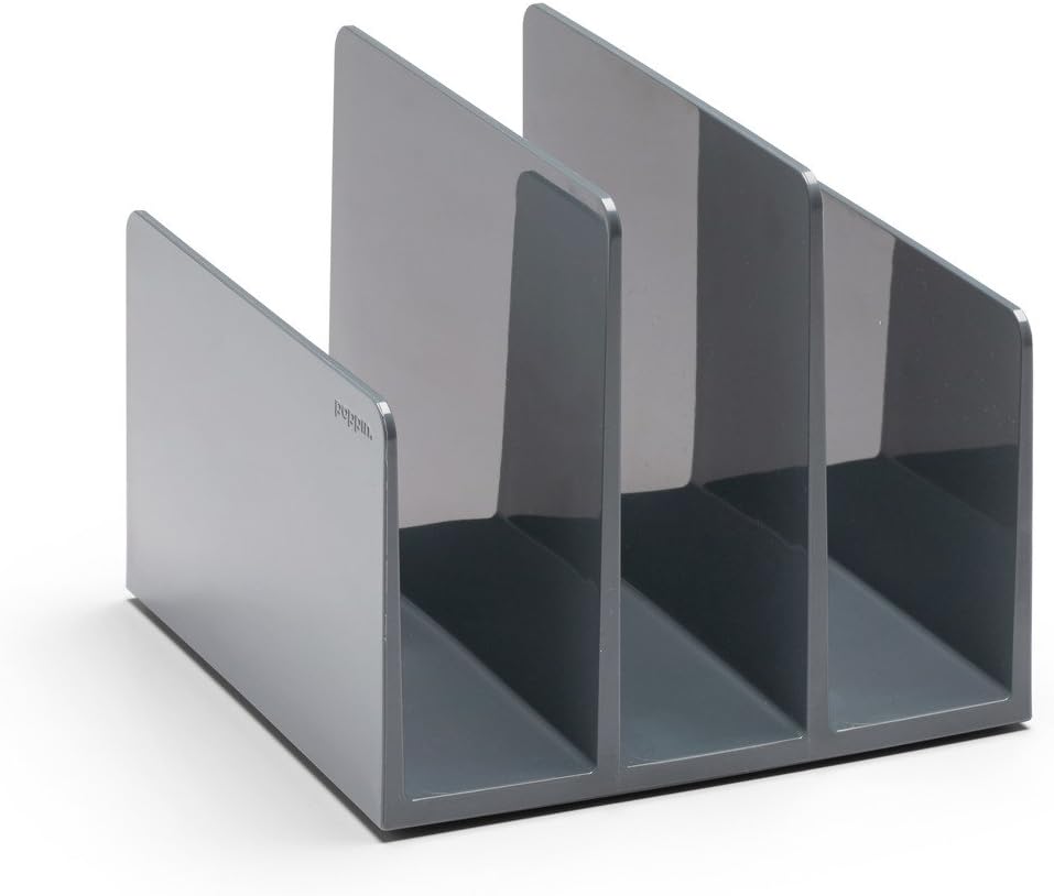 Fin File Sorter - 3-Compartment File Organizer, Sturdy and Durable Document Organizer, Sleek Design with Lacquer-like Finish, File Folder Organizer for Desk (White)