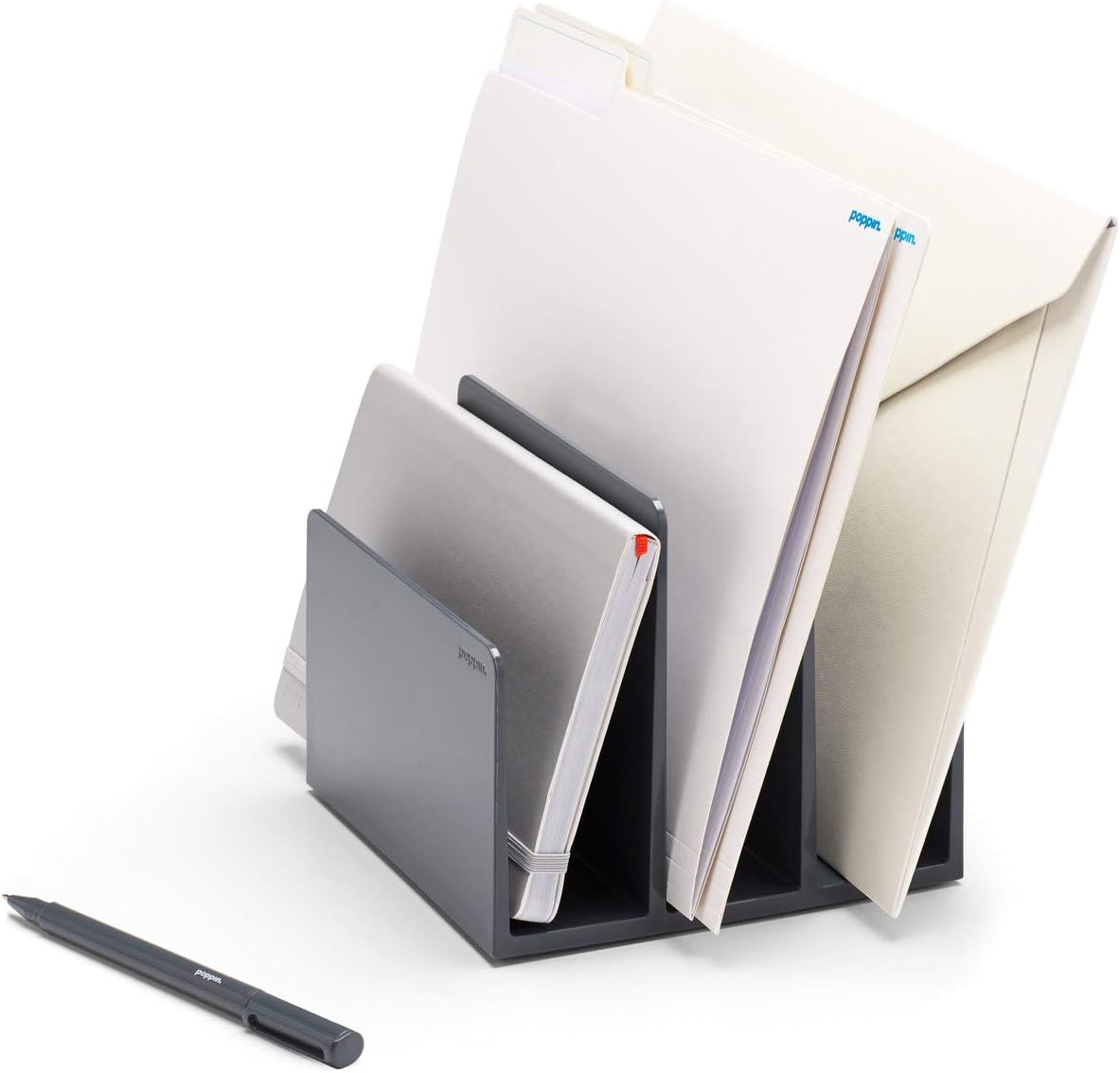 Fin File Sorter - 3-Compartment File Organizer, Sturdy and Durable Document Organizer, Sleek Design with Lacquer-like Finish, File Folder Organizer for Desk (White)