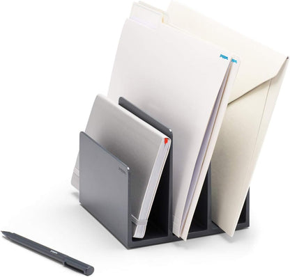 Fin File Sorter - 3-Compartment File Organizer, Sturdy and Durable Document Organizer, Sleek Design with Lacquer-like Finish, File Folder Organizer for Desk (White)