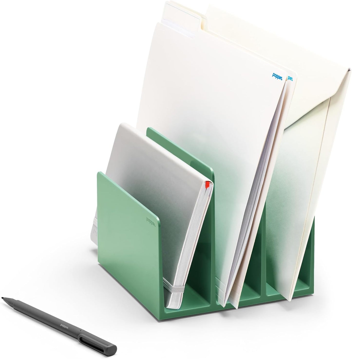 Fin File Sorter - 3-Compartment File Organizer, Sturdy and Durable Document Organizer, Sleek Design with Lacquer-like Finish, File Folder Organizer for Desk (White)