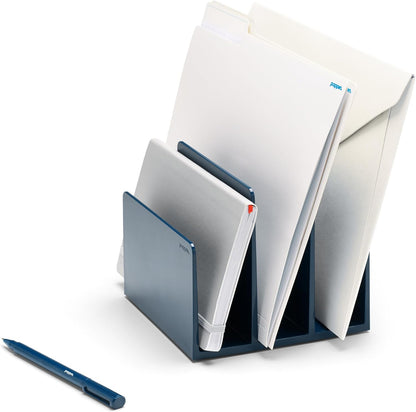 Fin File Sorter - 3-Compartment File Organizer, Sturdy and Durable Document Organizer, Sleek Design with Lacquer-like Finish, File Folder Organizer for Desk (White)