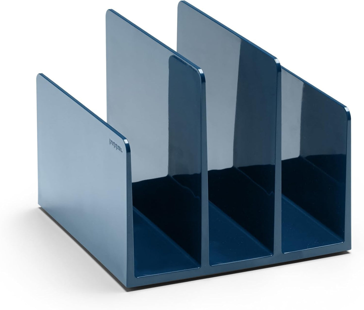 Fin File Sorter - 3-Compartment File Organizer, Sturdy and Durable Document Organizer, Sleek Design with Lacquer-like Finish, File Folder Organizer for Desk (White)