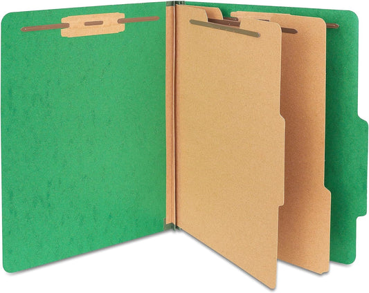Moisture‑Resistant Classification Folder, Letter Size, 2 Dividers, 2.5″ Expansion, Green Pressboard, 20/Carton