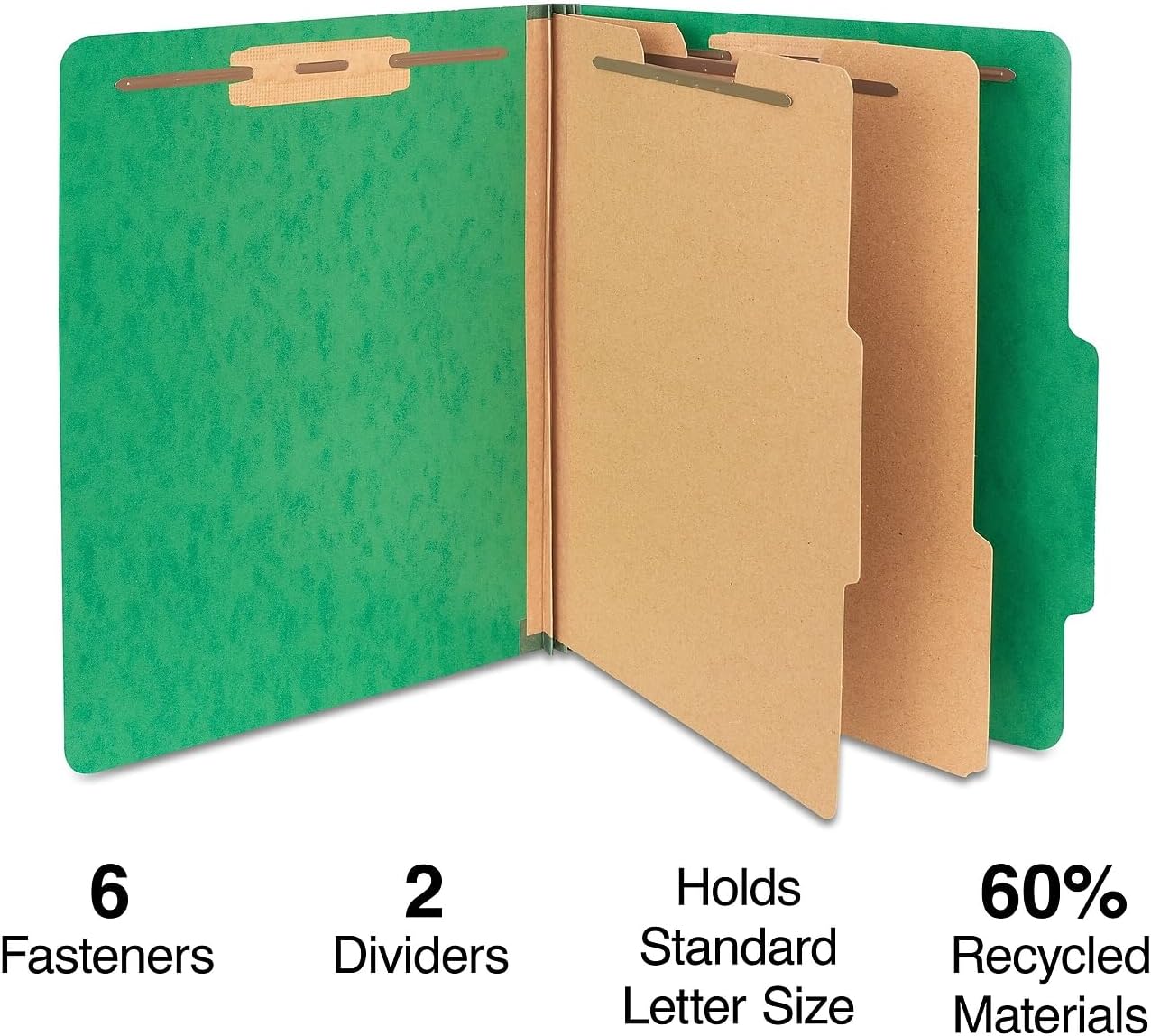 Moisture‑Resistant Classification Folder, Letter Size, 2 Dividers, 2.5″ Expansion, Green Pressboard, 20/Carton