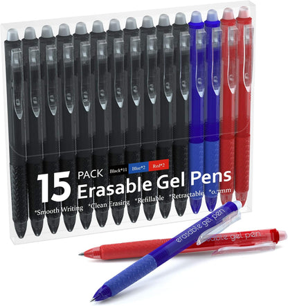 Erasable Gel Pens, 15 Pack Black Retractable Erasable Pens Clicker, Fine Point, Make Mistakes Disappear, Black Inks for Writing Planner and Crossword Puzzles…