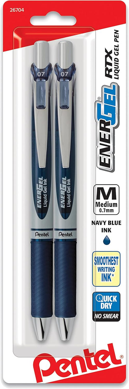 Pentel EnerGel RTX Retractable Liquid Gel Pen, Medium Line, Metal Tip, Pink/Violet Ink, 2-Pack (BL77BP2PV)