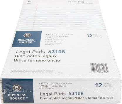 Business Source Micro-Perforated Legal Ruled Pads, Canary Paper, 8-1/2"x11-3/4" (63105) - Pack of 12