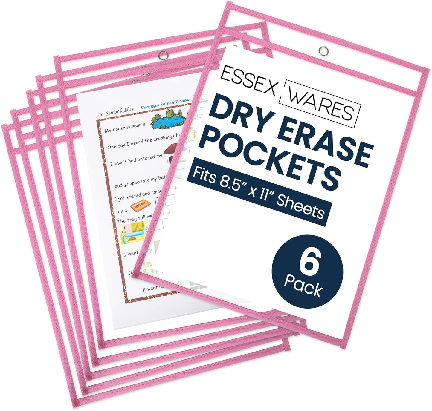 Essex Wares - 6 Pack, Assorted, Dry Erase Pocket Document Protectors, 10" Wide x 13.5" Tall- Dry Erase Clear Plastic Sleeves - Reusable & Easy Erase Plastic Invoice Holders, Water-Resistant & Durable