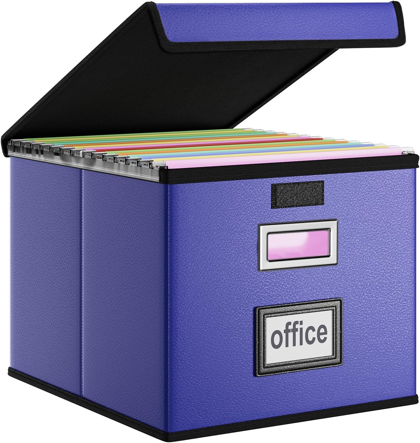Huolewa Upgraded Portable File Organizer Box with Lid, Collapsible Linen Hanging Filing Storage Boxes with Plastic Slides, Decorative Home/Office Filing System Box for File and Folders Storage (Gray)