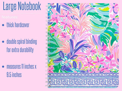 Lilly Pulitzer Large Blue Hardcover Spiral Notebook, 11" x 9.5" with 160 College Ruled Pages, Cabana Cocktail