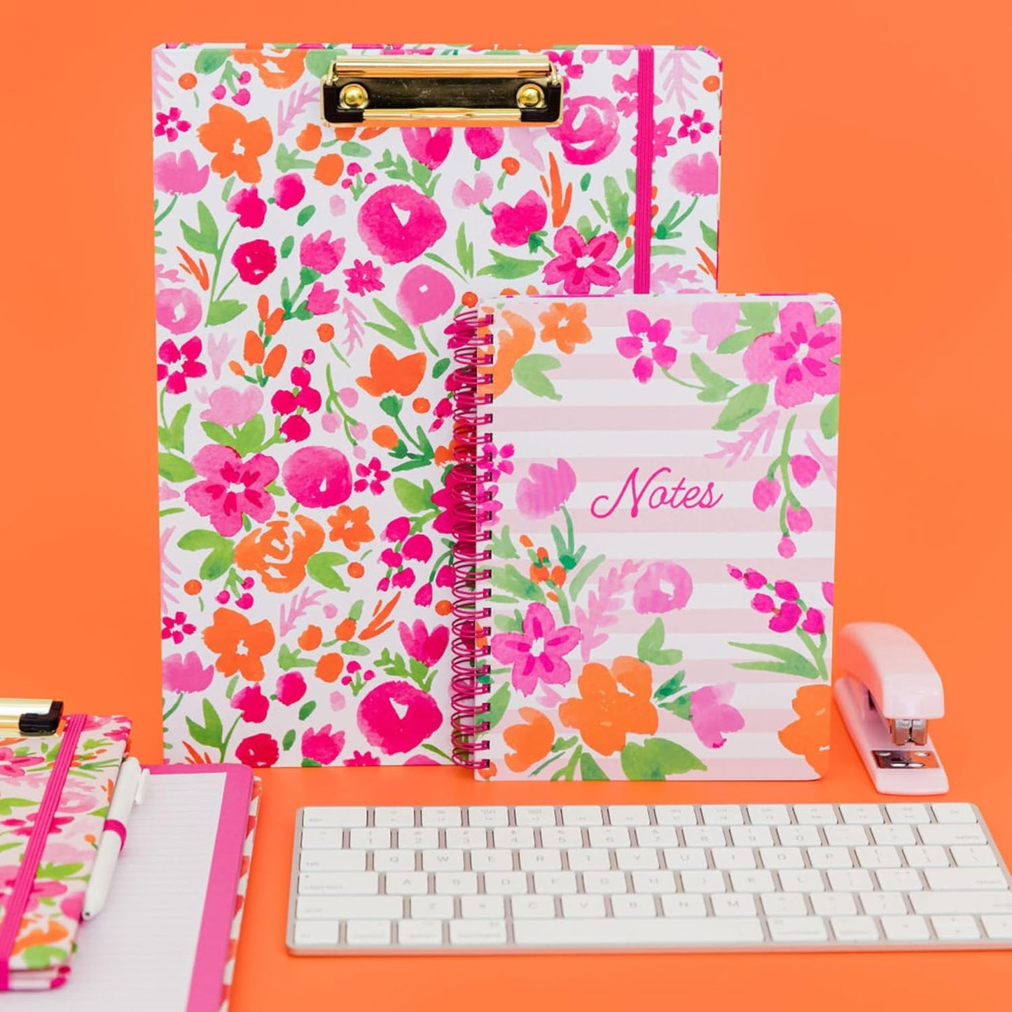 Steel Mill & Co Cute Clipboard Folio With Refillable Lined Notepad and Daily Planner, Double Clipboard Folder, 9.25" x 12.25" Padfolio for Work (Watercolor Flowers)