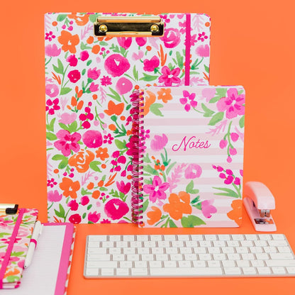 Steel Mill & Co Cute Clipboard Folio With Refillable Lined Notepad and Daily Planner, Double Clipboard Folder, 9.25" x 12.25" Padfolio for Work (Watercolor Flowers)