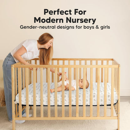 2-Pack Waterproof Crib Sheets for Boys, Girls - 52x28 Fitted Organic Cotton Baby Crib Sheets, Toddler Mattress Protector Cover, Washable, Soft & Durable Baby Bedding Essentials(Pine Grove)