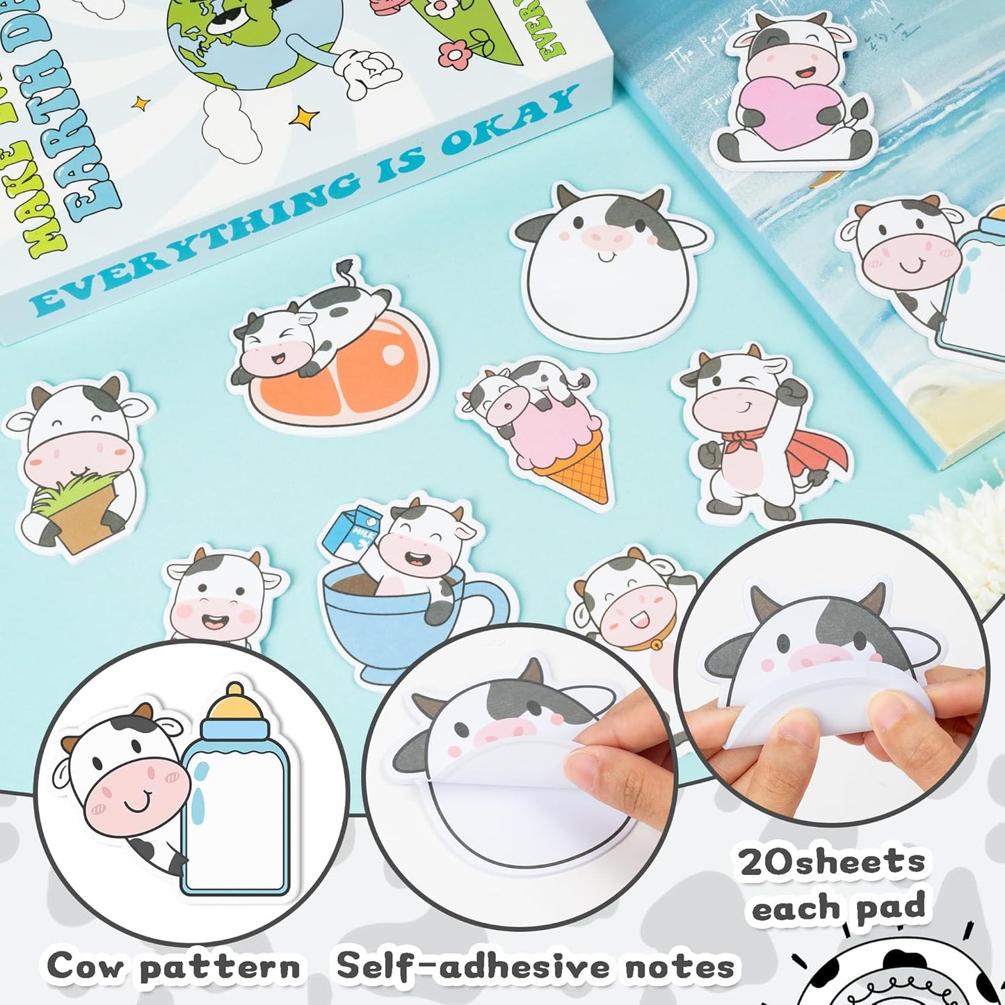 CJiangpo 30Pcs Marshmallow Sticky Notes Pads, 600 Sheets Cute Self Stick Notepad Memo Pads Funny Cartoon Page Marker Classroom Rewards Camping Themed Gift