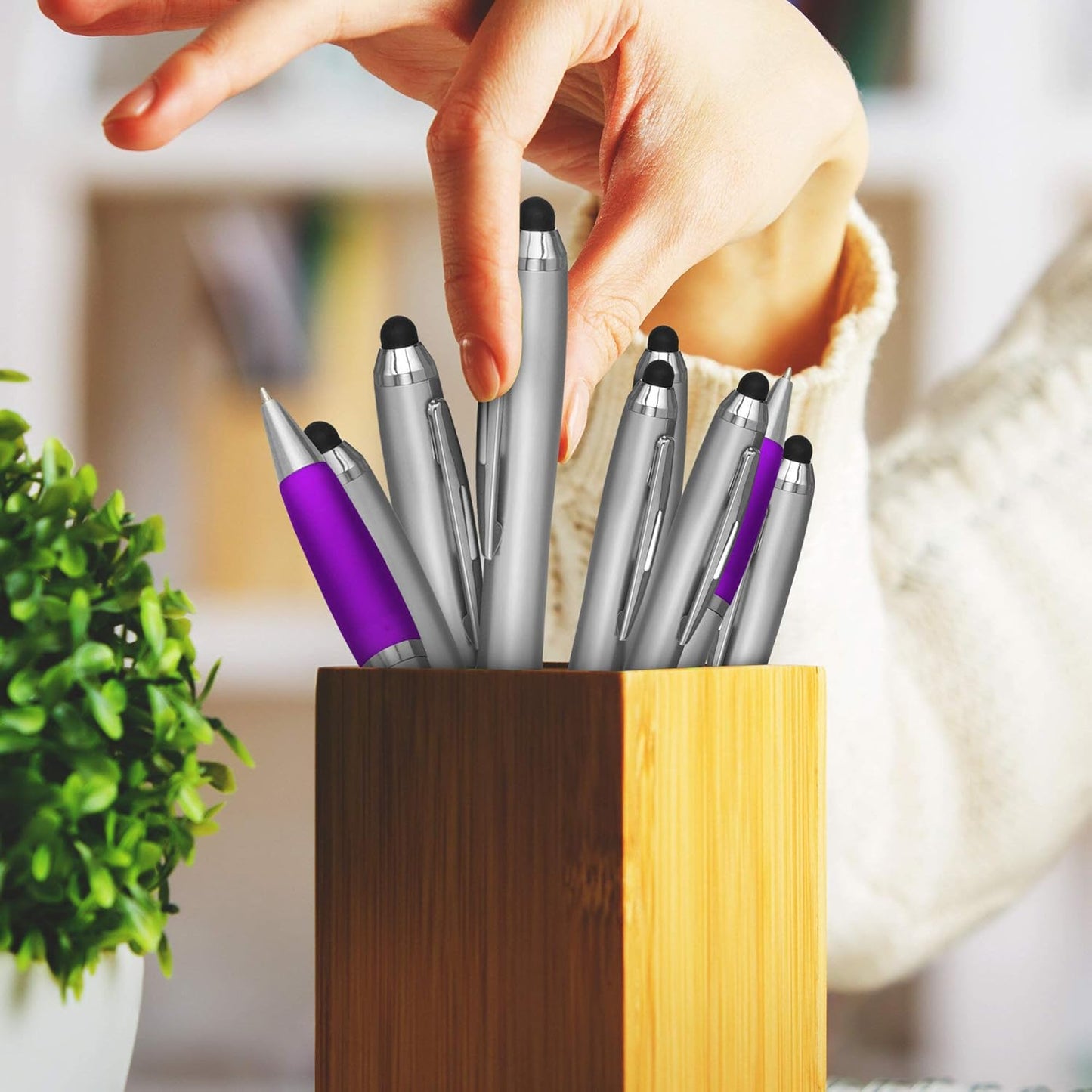 DISCOUNT PROMOS Custom Stylus Ballpoint Pens Set of 10/50/100, Personalized Bulk Pack - Black Ink, Great for Office, School, Business, Tradeshows, Events - Purple