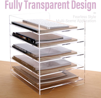 2 Pack- Stackable Paper Letter Tray, A4 File Tray Desk Organizer, Acrylic Desk Organizers and Accessories Sorter, Clear Workspace Office Supplies Organizers, 12.4inx8.86inx3.46in