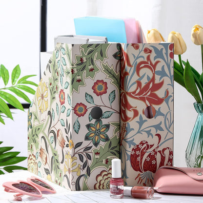 PerKoop 6 Pcs Decorative Magazine File Holders Floral Foldable File Folders Magazine Storage Boxes Rack Desk Organizer Documents with Printable Labels for School Office Home (Floral)