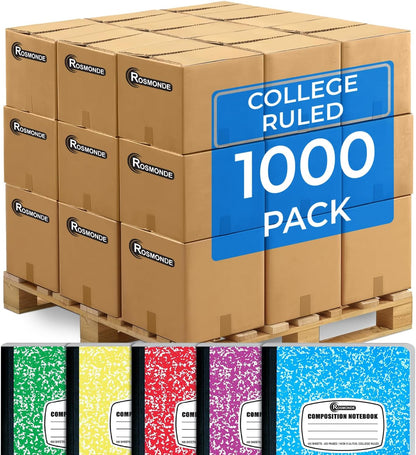 Rosmonde 50 Pack Bulk Composition Notebooks, College Ruled Notebook, 200 Pages (100 Sheets), 9-3/4 x 7-1/2", Hard Cover, Black Marble Composition Journal Book, Bulk Notebooks for School & College