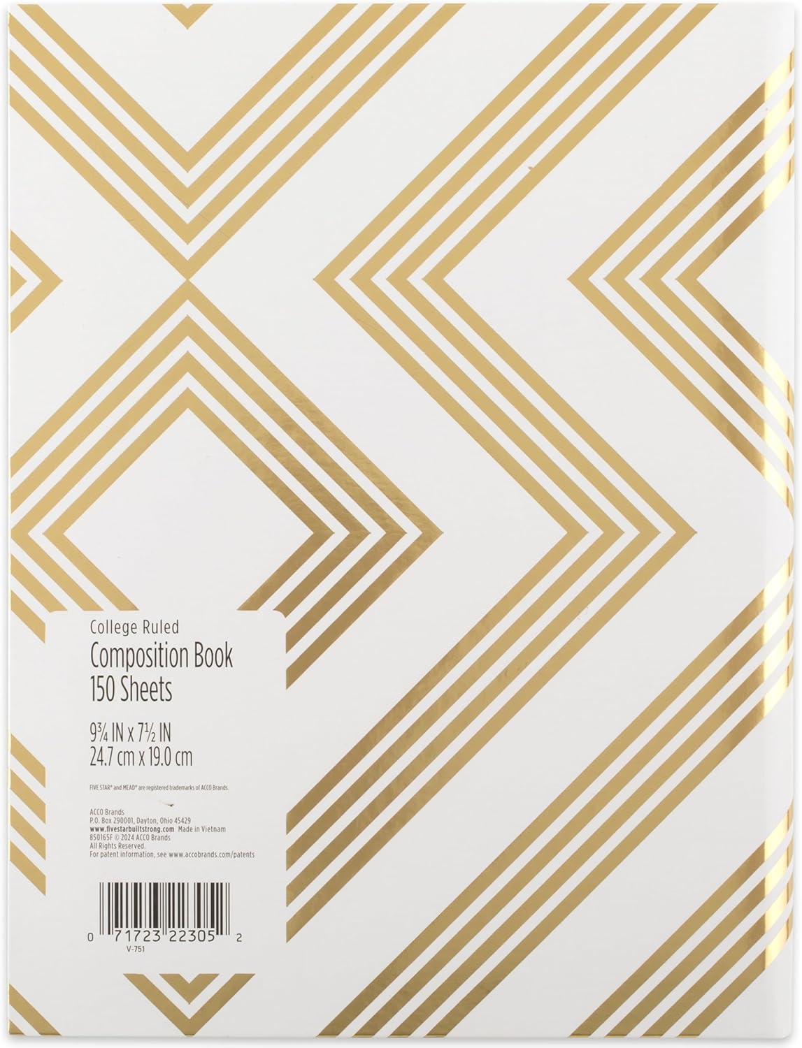Five Star Composition Book, College Ruled Paper, 7-1/2" x 9-3/4", 80 Sheets, Hardcover, Lilac and Metallic Gold Arches (850111F-AMZ)