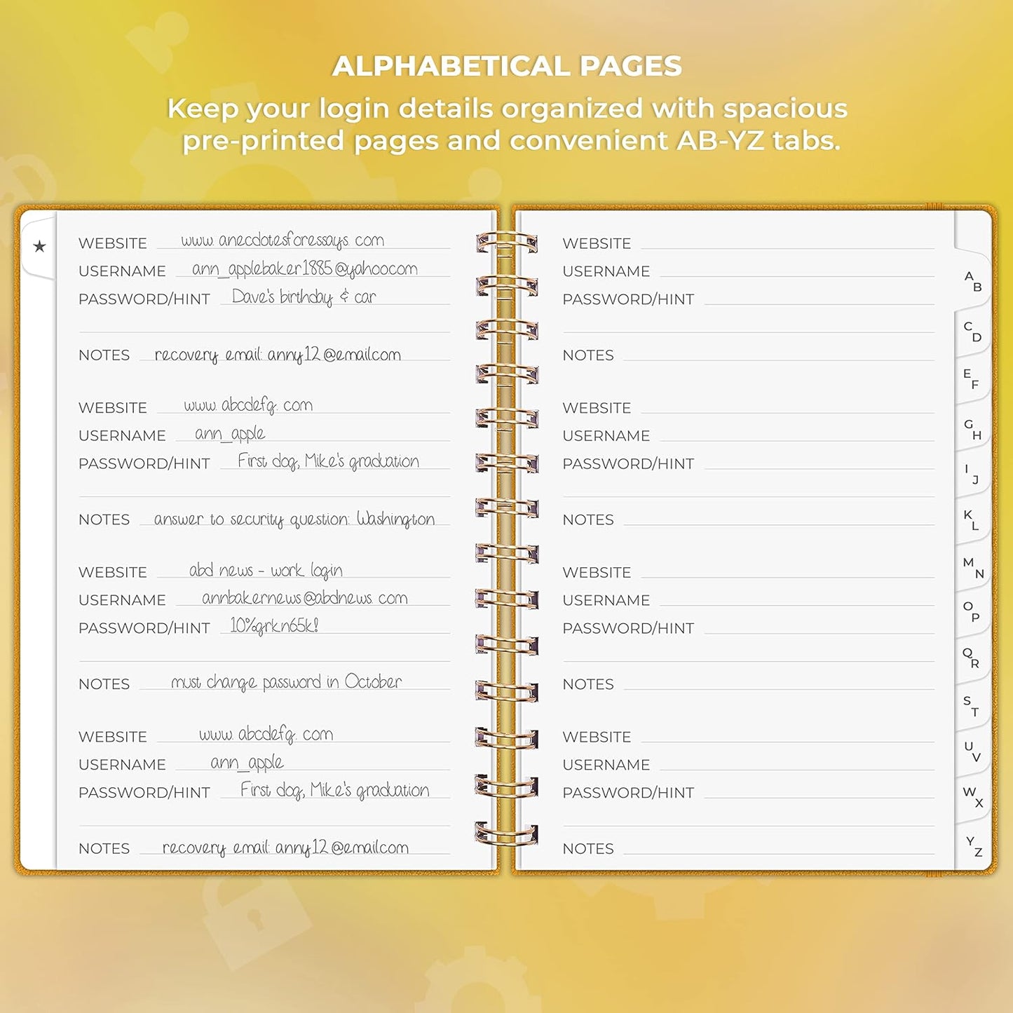 Clever Fox Password Book Spiral – Internet Address & Password Organizer with Laminated Alphabetical Tabs – Password Keeper Journal – Hardcover, Medium Size, 6.1x7.7” (Mystic Blue)