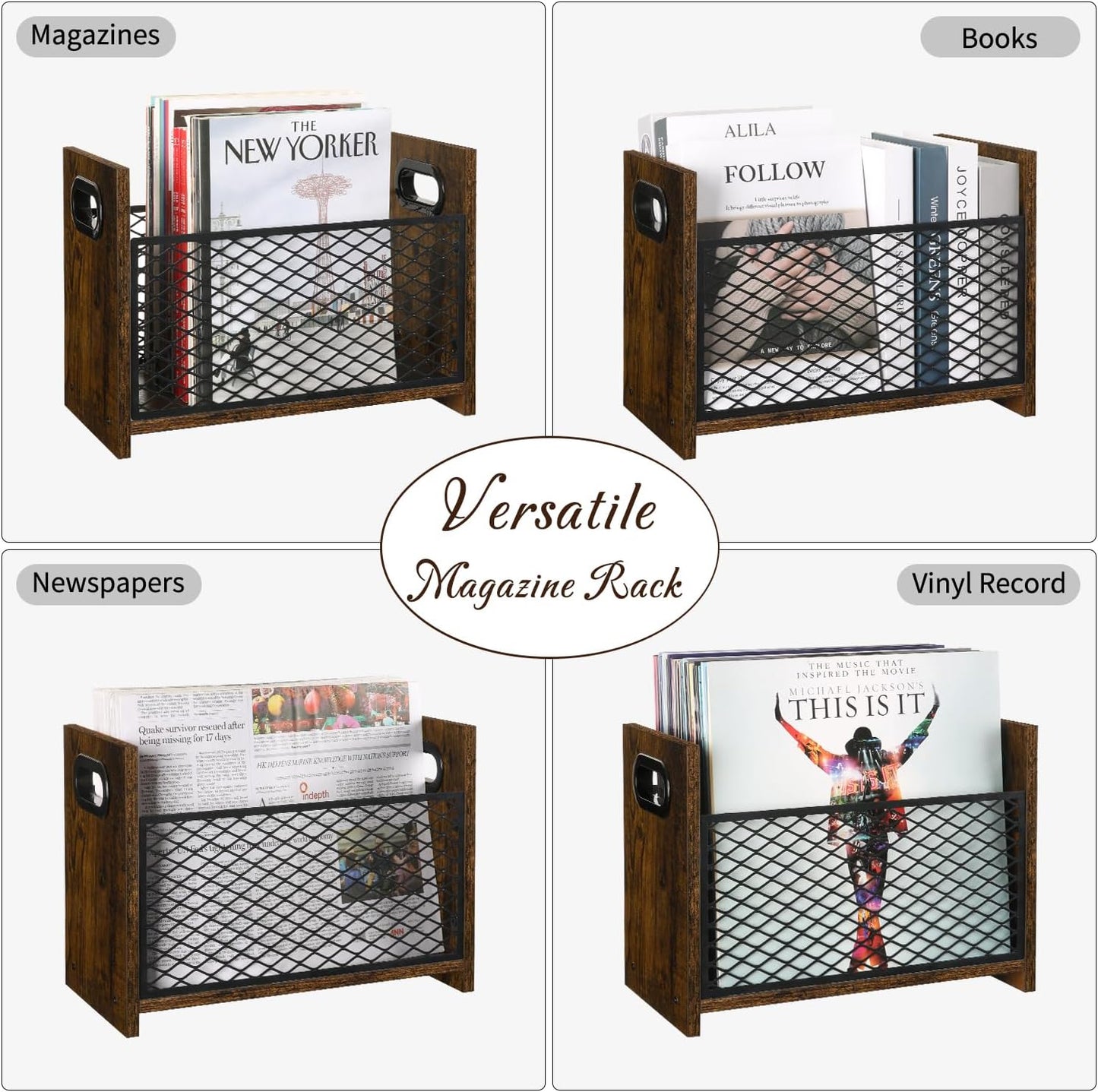 YINMIT Magazine Holder, Magazine Rack Floor, Magazine Storage Basket, File Holder Organizer, Folder Organizer for Magazines, Books, Newspapers, Tablets (Medium)