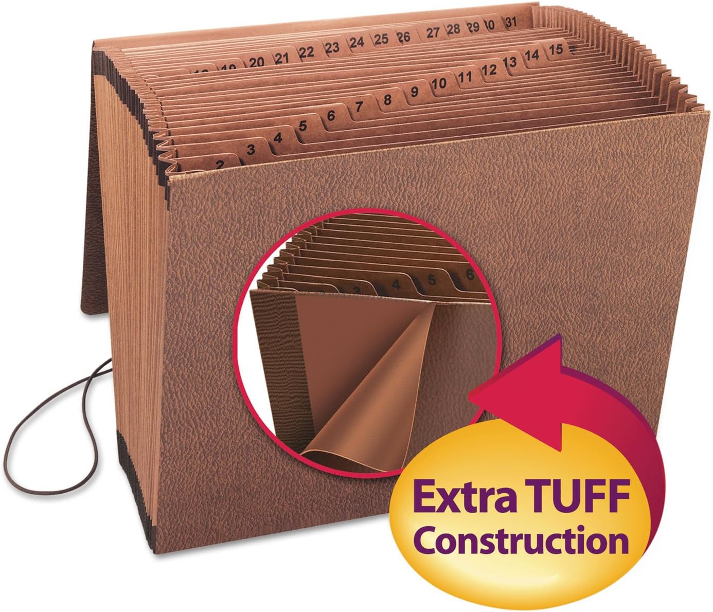 Smead TUFF Expanding File 21 Pockets, Alphabetic (A-Z), Flap and Cord Closure, Letter Size, Redrope (70318)