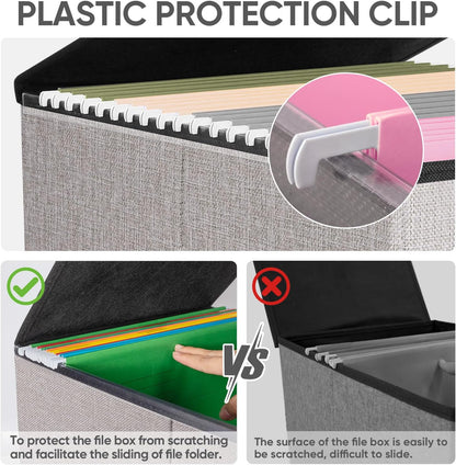BALEINE File Organizer Box with Lid, Collapsible File Folder Organizer with Plastic Slide, Hanging File Folder Box for Office Document Storage (1 Pack, Black)