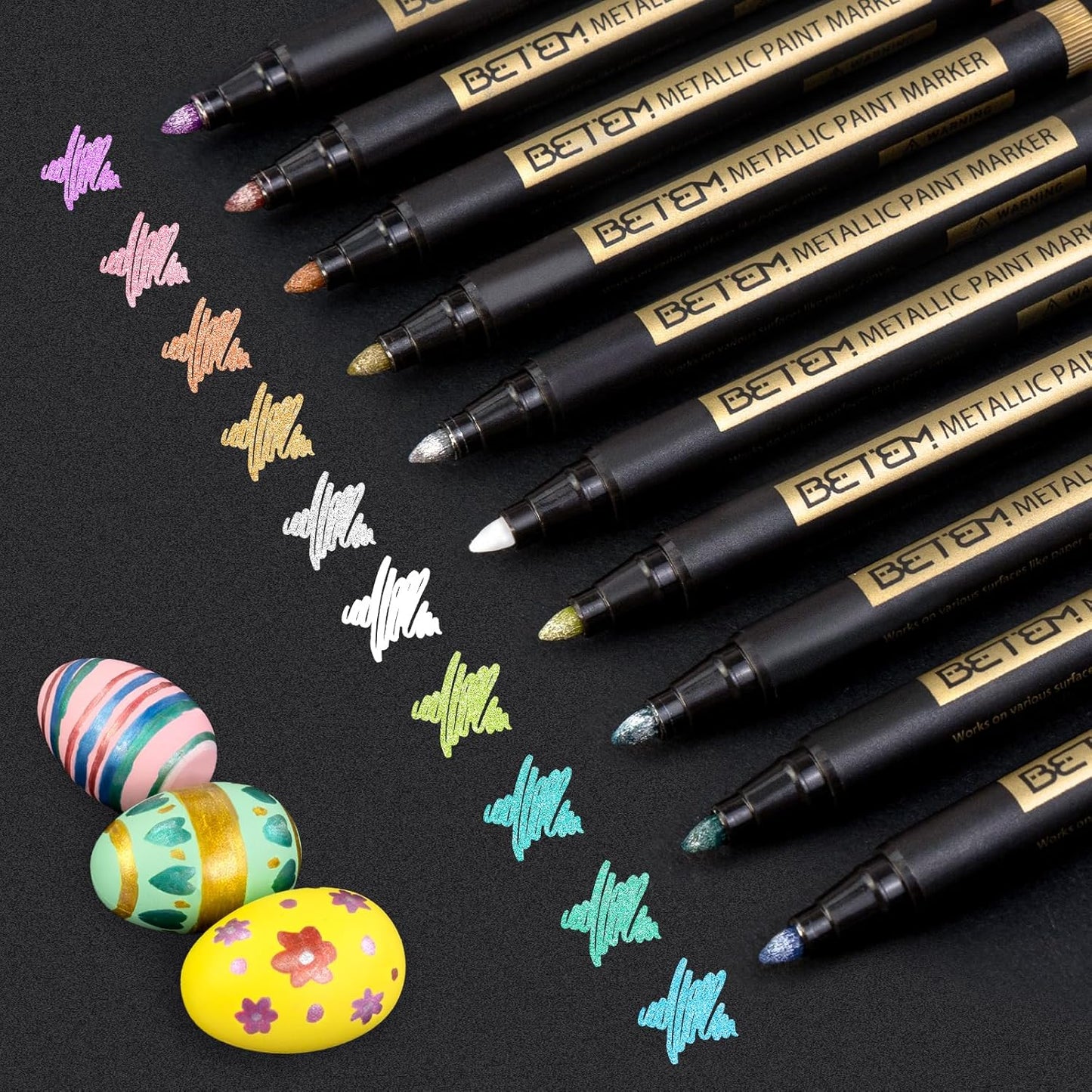 Betem 4 Count Dual Tip Oil Based Black White Paint Pen(0.7mm & 3mm), White Permanent Marker Black Paint Markers, Waterproof, Quick Dry, for Fabric, Rock Painting, Wood, Plastic, Ceramic, Metal, Canvas