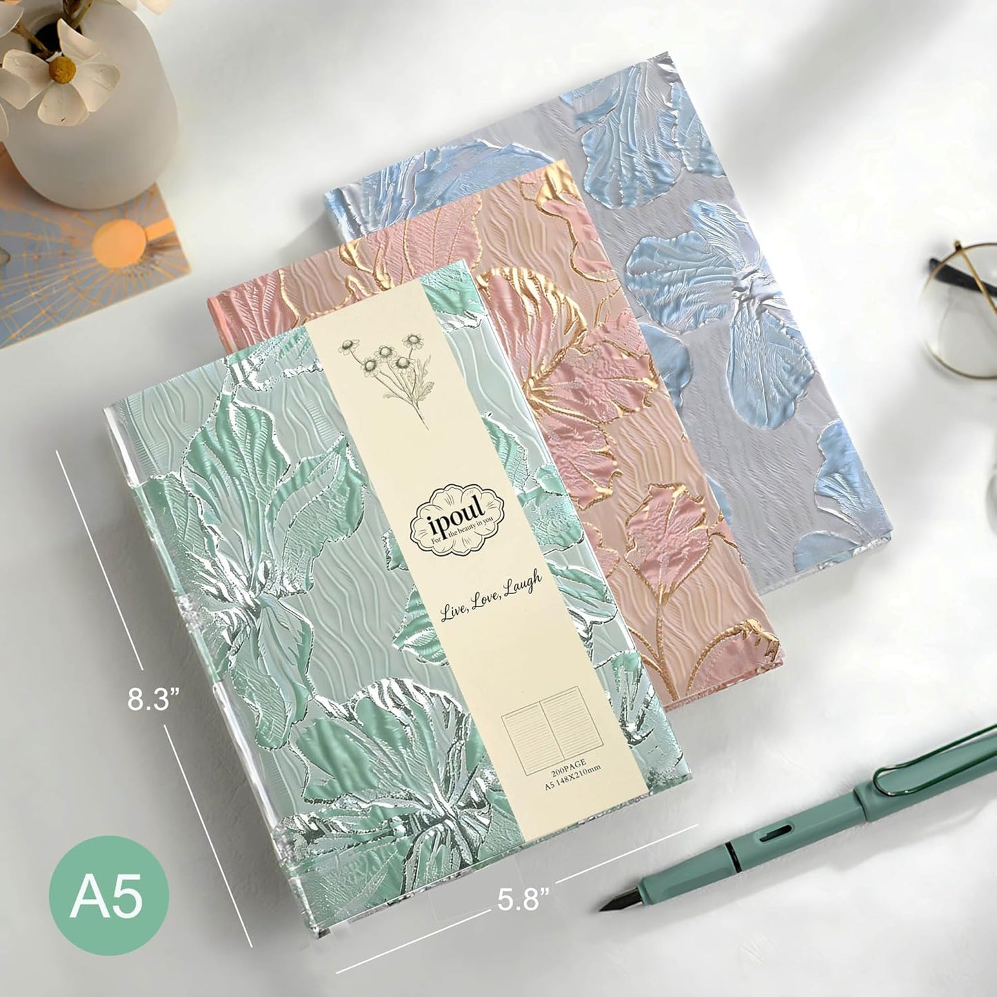 ipoul Flower Notebook, A5, 6x8, Hardcover, Lay Flat, Lined Paper, Journal for Women, Writing Notebook, Pretty, Hibiscus, Pink, Birthday Gifts for Women, Wedding Shower Gifts, Mothers Day Gift