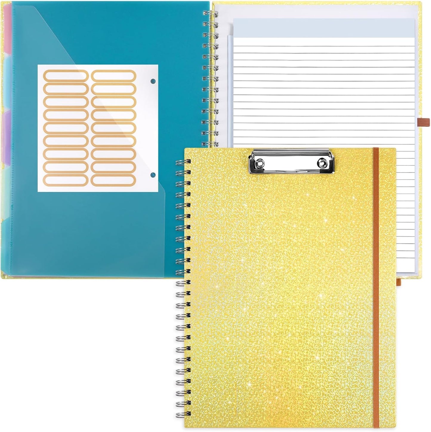 Glitter Clipboard Notebook with Storage for Letter Size, 8.5 x 11 Notepad Holder with 5 Folders and Dividers, Size 12.8X 9.7 in, Spiral Portfolio for Nursing Teacher School Supplies,.Teal