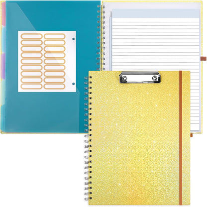 Glitter Clipboard Notebook with Storage for Letter Size, 8.5 x 11 Notepad Holder with 5 Folders and Dividers, Size 12.8X 9.7 in, Spiral Portfolio for Nursing Teacher School Supplies,.Teal
