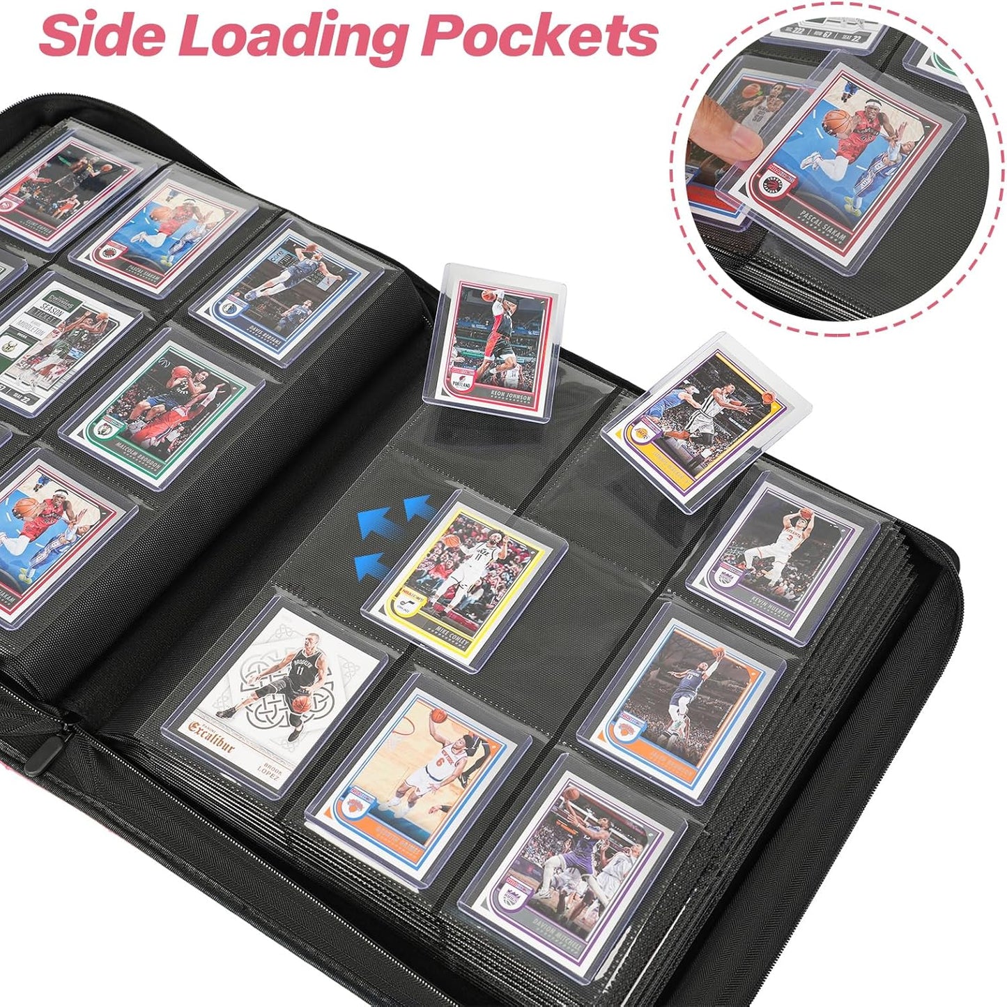 9 Pocket TopLoader Binder, Holds 360 3”x4” Toploader Hard Cases, Sleeves Card Collection Binder, 20 Double Sided Pages, Compatible with Trading & Sports Holder - Black