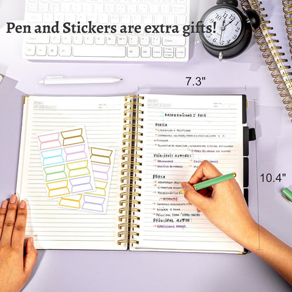 Hardcover Spiral Notebook with Tabs 8"x10" Large Spiral Lined Journals for Women with Dividers 240 Pages College Ruled Composition Notebook 5 Subject Notebook for Work, Back to School, Gifts, Purple