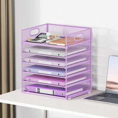 Lavatino 5 Tray Desk File Organizer, Black Mesh Paper Sorter Letter Tray Organizer with Handle, Desktop File Organizer and Storage for Letter/A4 Office File Folder