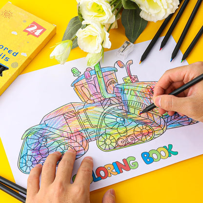 12 Pcs Rainbow Pencils with Sharpener, 7 Color in 1, Black Wooden, Art Supplies for Kids & Adults, Birthday Pencils