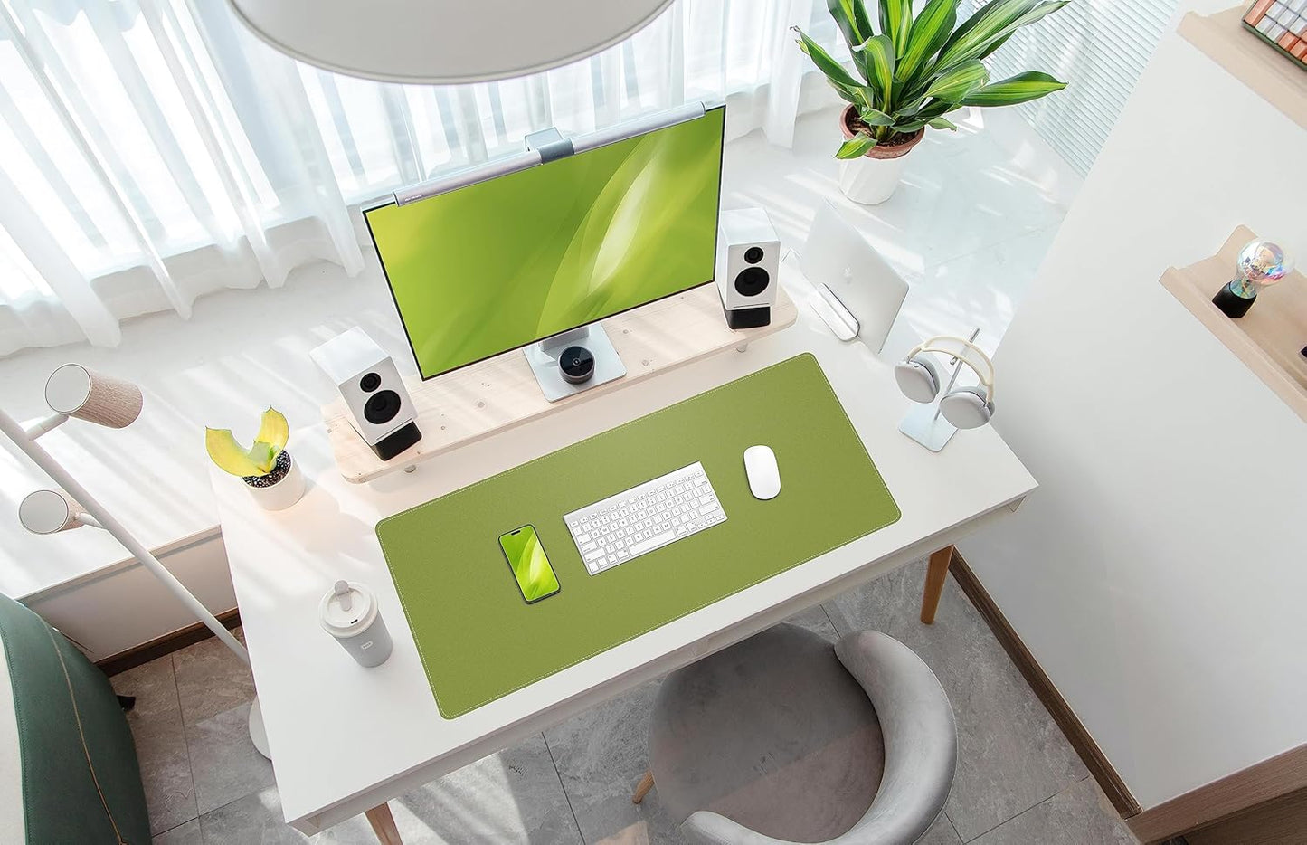 Large Desk Mat 47.2" x 17" Leather Desk Pad Protector with Natural Cork & PU Leather, Non-Slip Office Desk Mat, Large Mouse Pad, Waterproof Desk Blotter pad for Office&Home(Black)