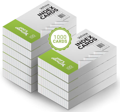 THREE LEAF 3 X 5, INDEX CARDS RULED, 100 CT. WHITE, Ruled Flash Cards, Study Card, Memo Pad, For To-Do List, Art And Craft Projects