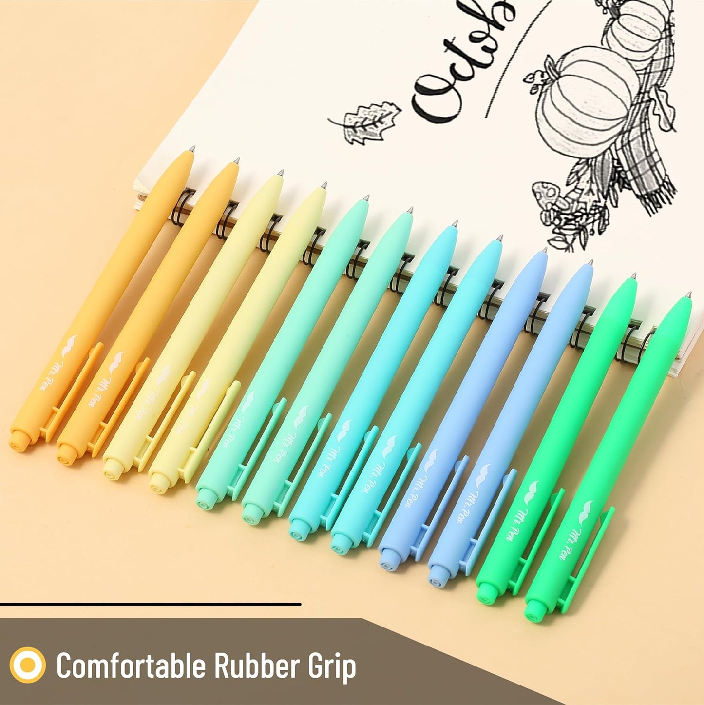 Mr. Pen- Retractable Gel Pens, 12 Pack, Colorful Ink, Fine Point 0.7mm, Fast Dry, Smooth Writing, Cute Pens for Drawing, Writing Planner and School Supplies