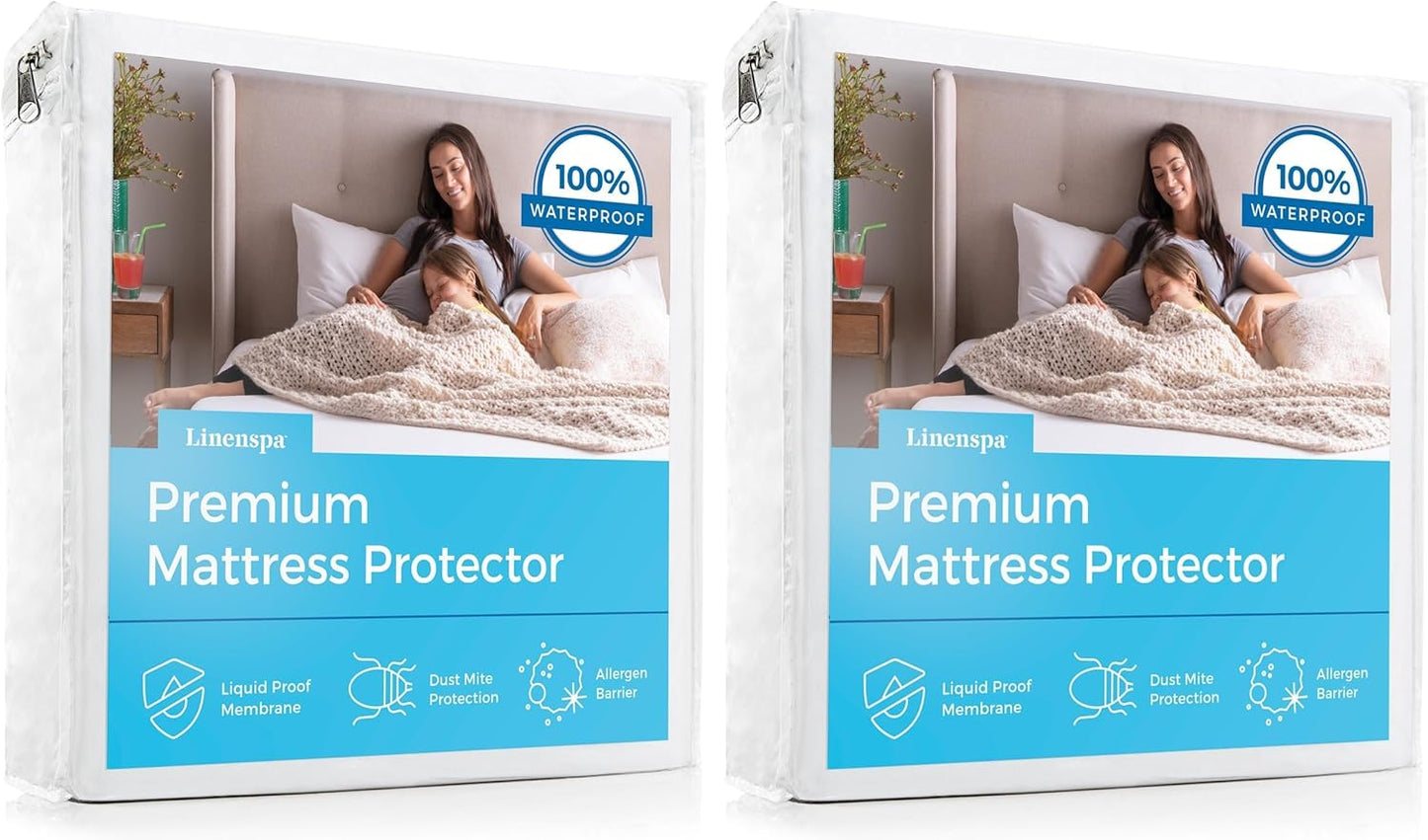 Linenspa Waterproof Mattress Protector, Queen Size – Fitted Sheet Style, Breathable, Machine Washable & Dryer Safe, White