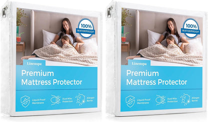 Linenspa Waterproof Mattress Protector, Queen Size – Fitted Sheet Style, Breathable, Machine Washable & Dryer Safe, White