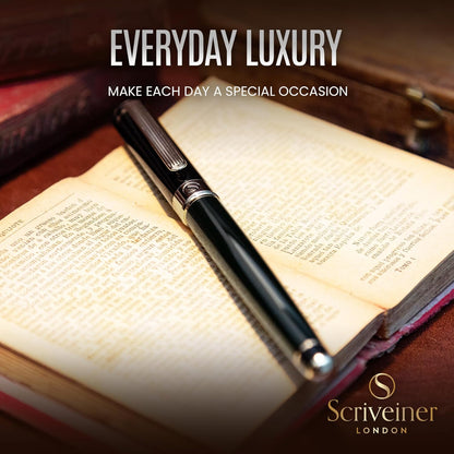 Scriveiner Midnight Blue Rollerball Pen - Stunning Blue Lacquer Luxury Pen, Chrome Finish, Schmidt Ink Refills, Men & Women, Professional, Executive Office, Nice Pen