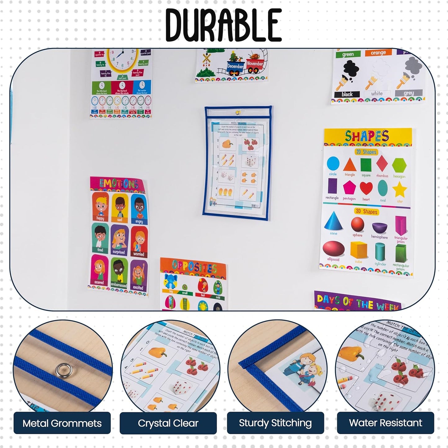 Essex Wares - 6 Pack, Assorted, Dry Erase Pocket Document Protectors, 10" Wide x 13.5" Tall- Dry Erase Clear Plastic Sleeves - Reusable & Easy Erase Plastic Invoice Holders, Water-Resistant & Durable