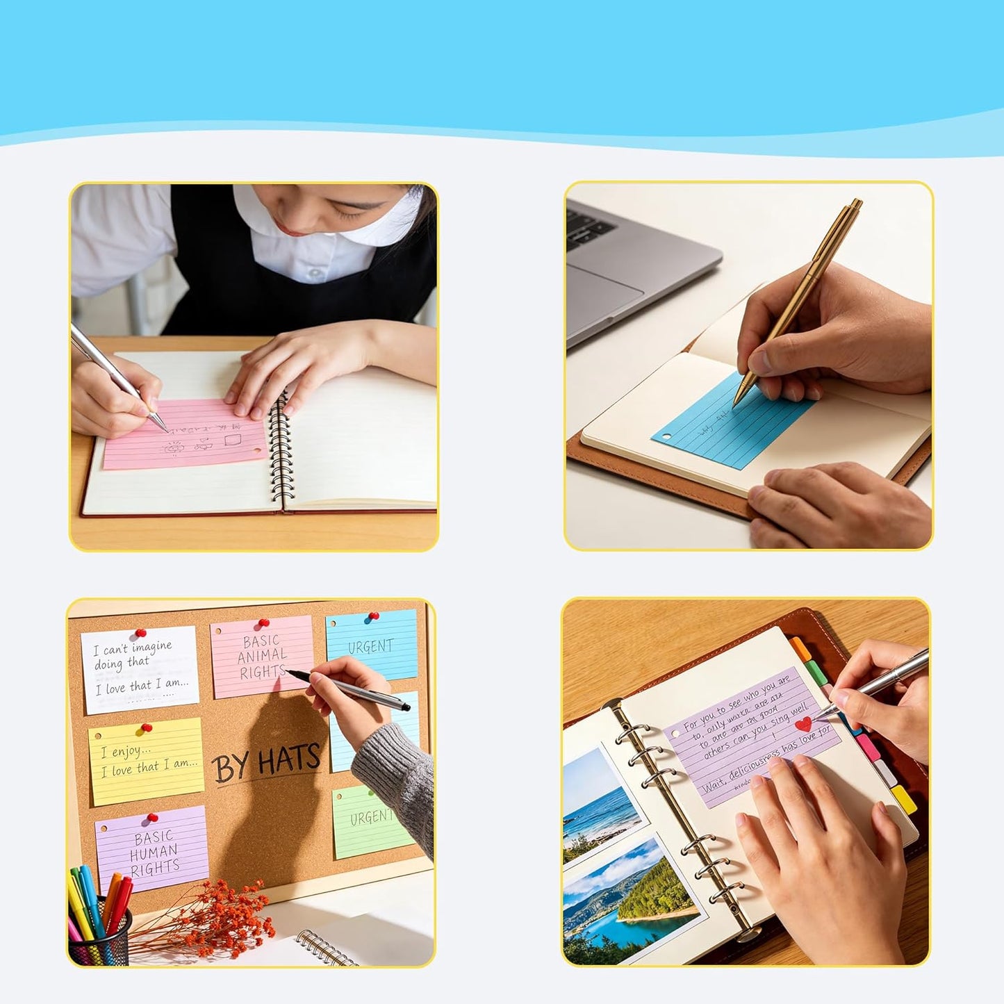 300 Sheets Ruled Index Cards with Metal Ring Binder, Multicolor, 6 Pack