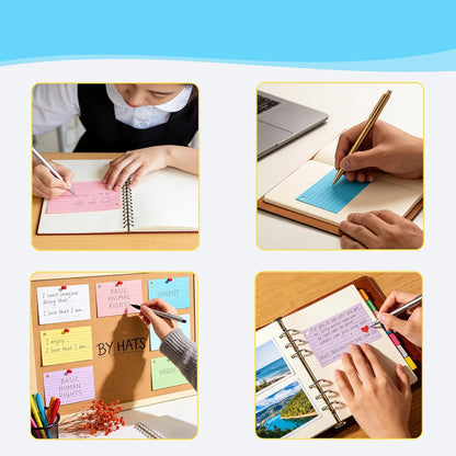 300 Sheets Ruled Index Cards with Metal Ring Binder, Multicolor, 6 Pack