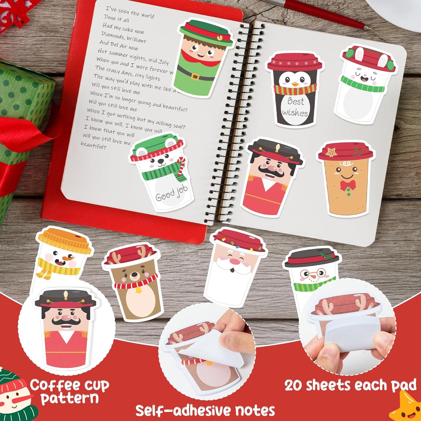 CJiangpo 30Pcs Marshmallow Sticky Notes Pads, 600 Sheets Cute Self Stick Notepad Memo Pads Funny Cartoon Page Marker Classroom Rewards Camping Themed Gift