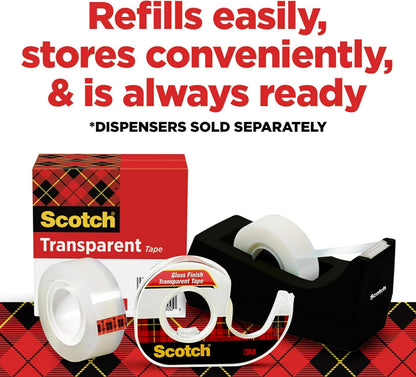 Scotch Transparent Tape, Clear Tape Engineered for Office and Home Use, 1 Inch Core 3/4 in x 1000 in, 3 Boxes