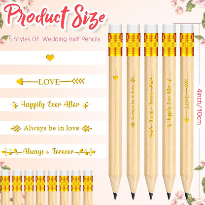 Crtiin 50 Pcs Bridal Shower Pencils Half Golf Wedding Pencils with Eraser 4 Inch Short Pocket Pre Sharpened for Wedding Game Bridal Shower Presents Classroom School(Wood Color)