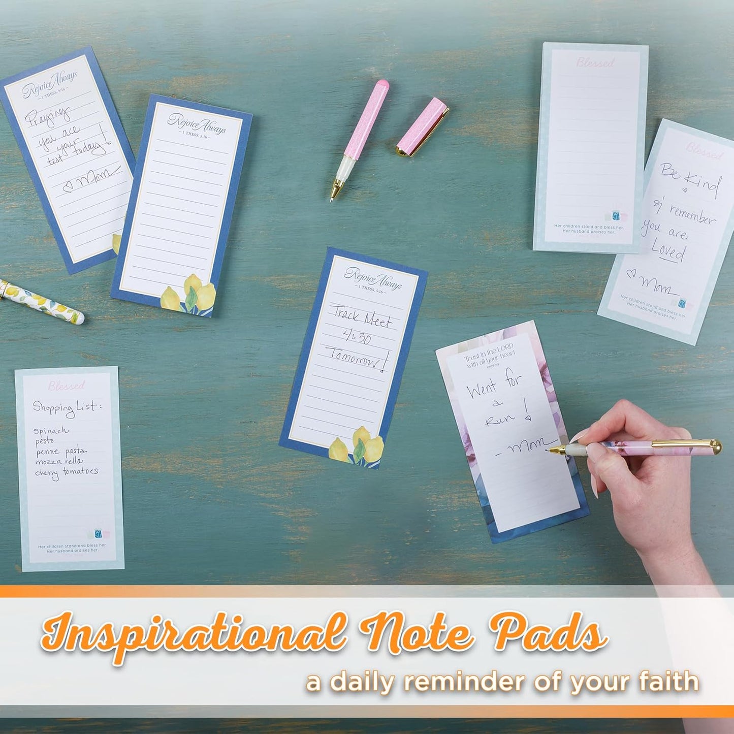 Christian Art Gifts Compact Magnetic Notepad & Medium Ballpoint Pen Set: Trust in the Lord Inspirational Scripture, Shopping Lists, Memos, Reminders, 70 Lined Easy Tear-off Sheets, Purple/Teal Floral