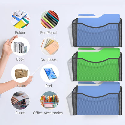Gawerk 3 Pack Wall File Organizer, Mesh Wall File Pocket Mail Organizer Hanging Metal Vertical Wall Mounted File Holder for Office/Home