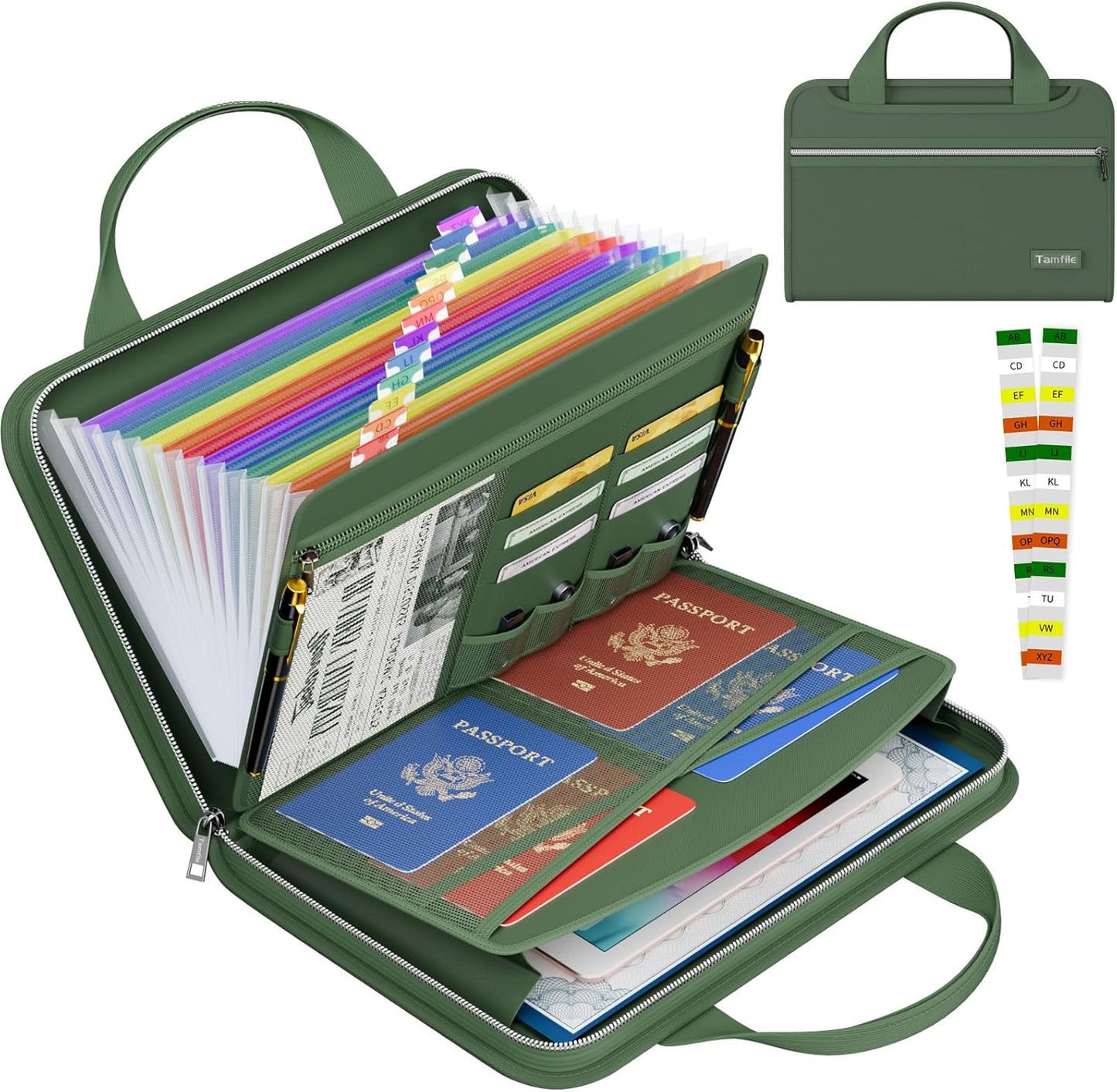 Tamfile Fireproof Accordion File Organizer with Handle, 13 Pocket Transparent Expanding File Folder with Zipper & Labels, File Folder with Multi-Pockets Paper Organizer Folder for Letter A4 Files